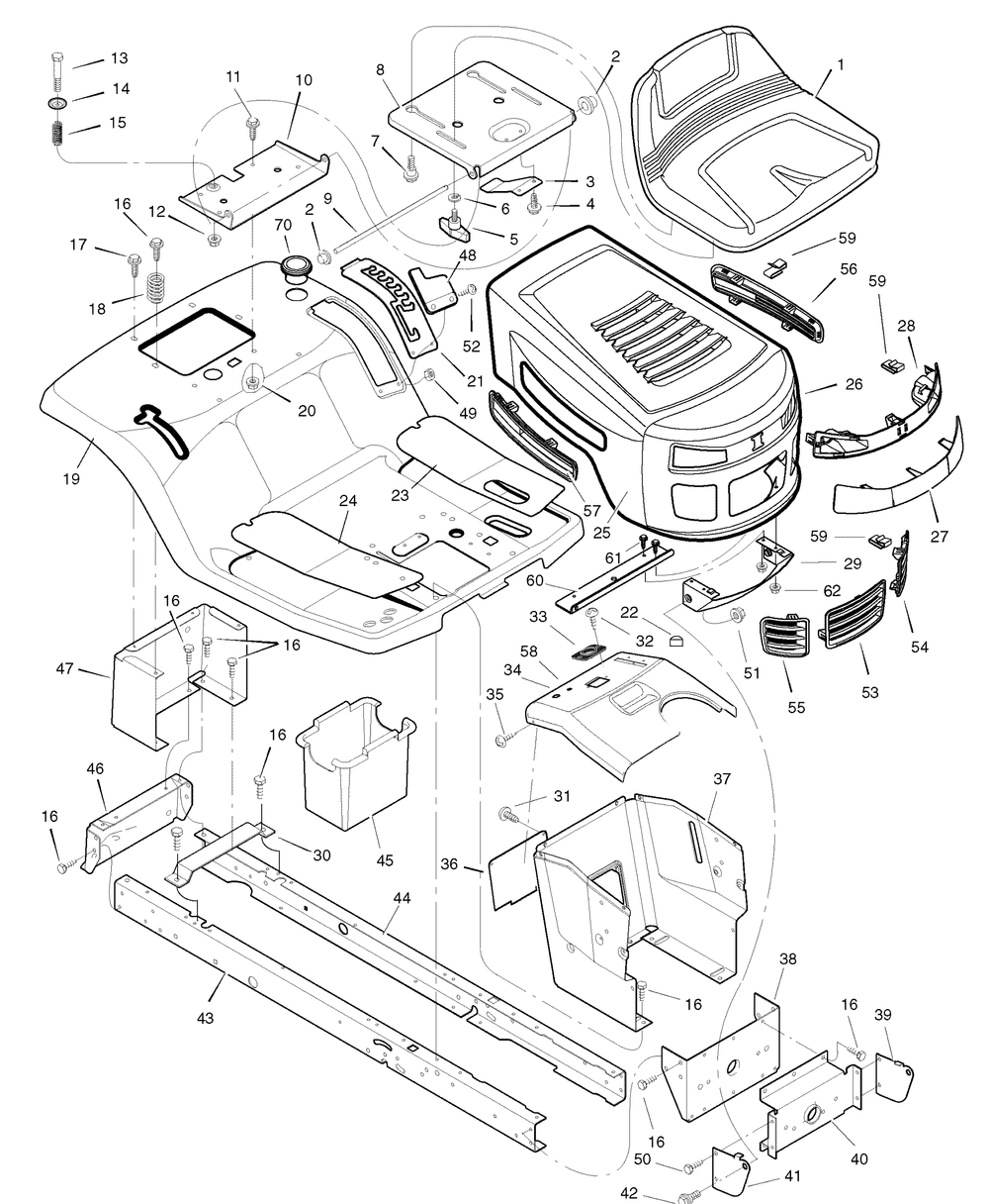 Chassis And Hood Diagram and Parts List for 405627X51A 2007 Briggs and Stratton Lawn Tractor